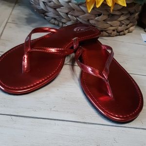 😍Shiny Red Rainbow Flip Flops😍